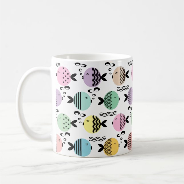 Sömlös fisk abstrakt skandinavisk modern marin kaffemugg (Vänster)