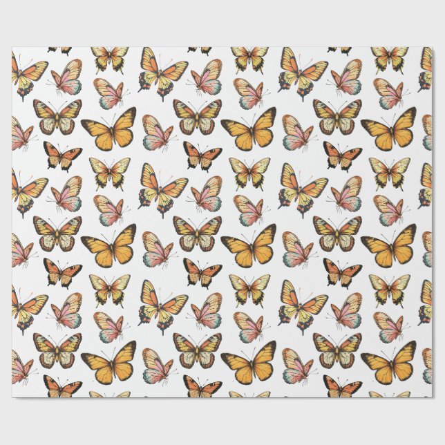 Sömlös fjäril Mönster. Monarch Butterfly Presentpapper (Platt)