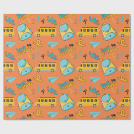 Sömlös förpackning Papper med ryggsäck, Buss i sko Presentpapper