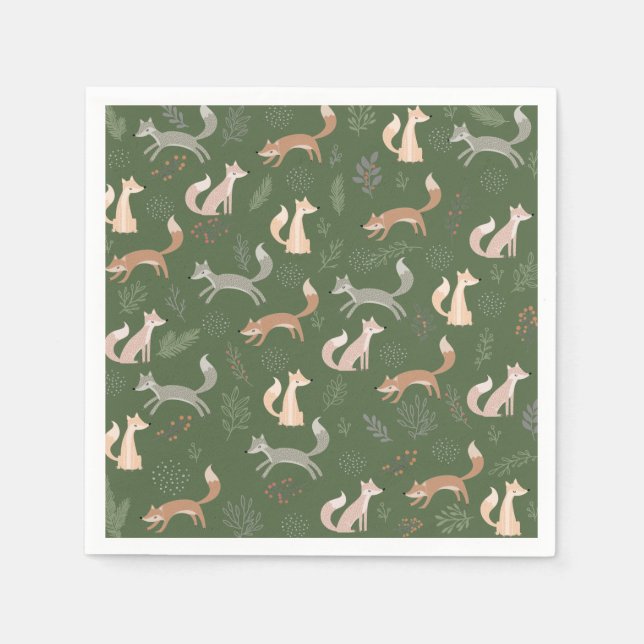 Sömlös Fox Winter Grenar och Löv Pappersservett (Framsidan)