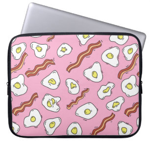 Sömlös frukost mönster med stekta ägg och baksida laptop fodral