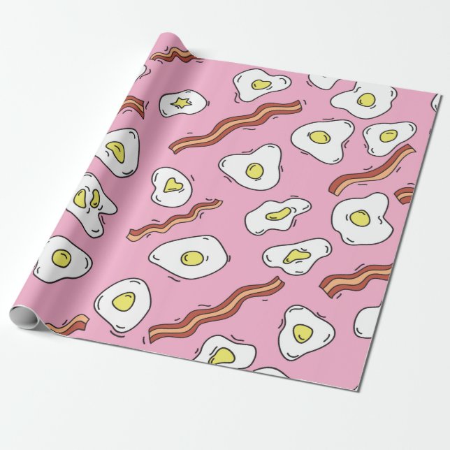 Sömlös frukost mönster med stekta ägg och baksida presentpapper (Utrullad)