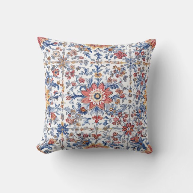 Sömlös fyllning av Antique Tile Mönster Kudde (Framsida)