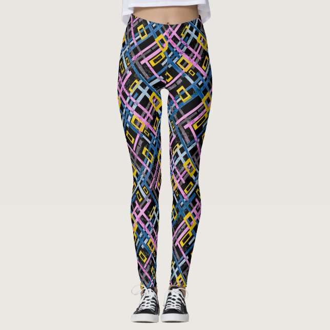 Sömlös geometrisk ljusa färger rektangulär sha leggings (Framsida)