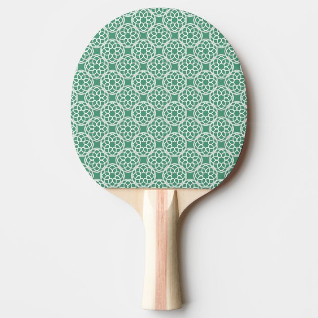 Sömlös geometrisk mönster i smaragdgrönt och vitt pingisracket (Framsidan)