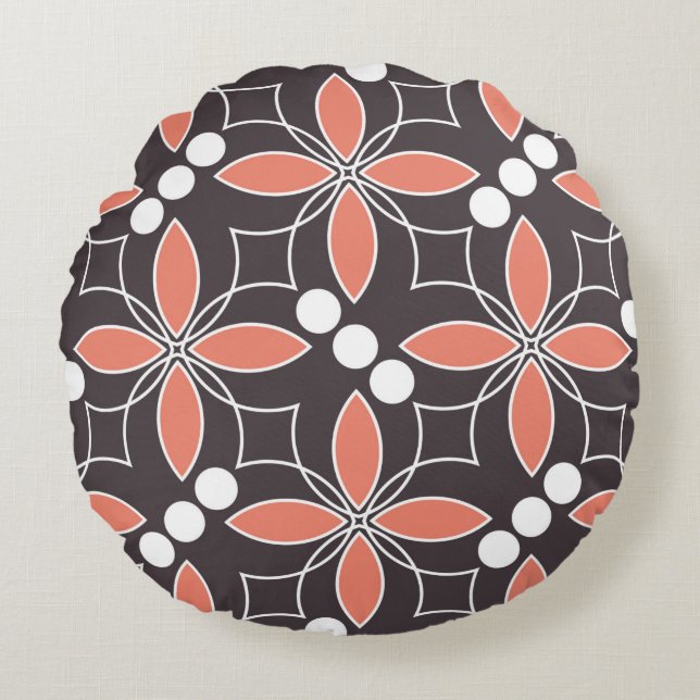 Sömlös geometrisk mönster med blommor. konst.  rund kudde (Framsidan)