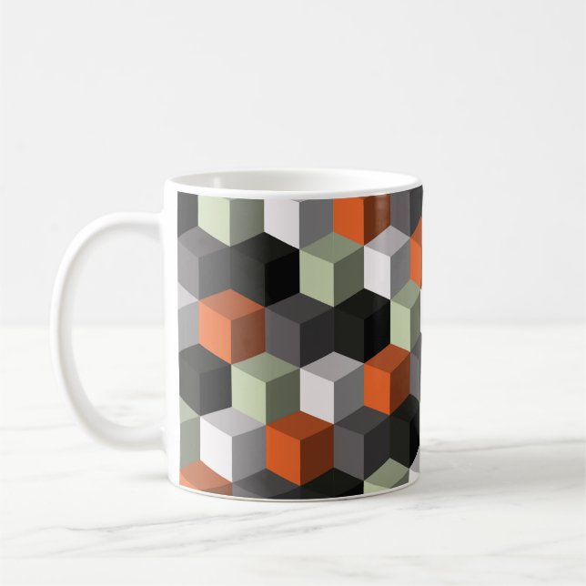 Sömlös geometrisk mönster med kuber och volym kaffemugg (Vänster)