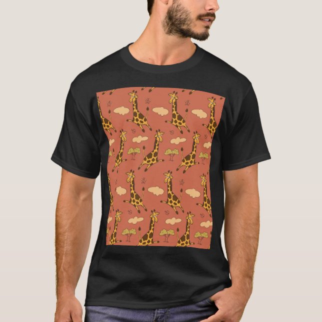 Sömlös Giraffe Mönster Vintage Illustration T Shirt (Framsida)