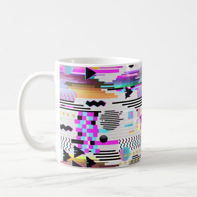 Sömlös Glitch-design i Mönster. Cyberpunk Digital  Kaffemugg (Vänster)