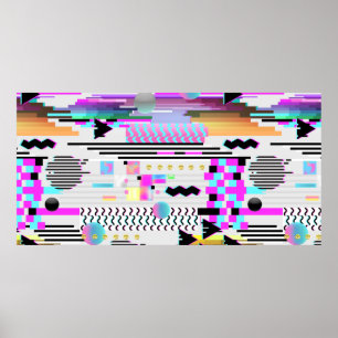 Sömlös Glitch-design i Mönster. Cyberpunk Digital Poster