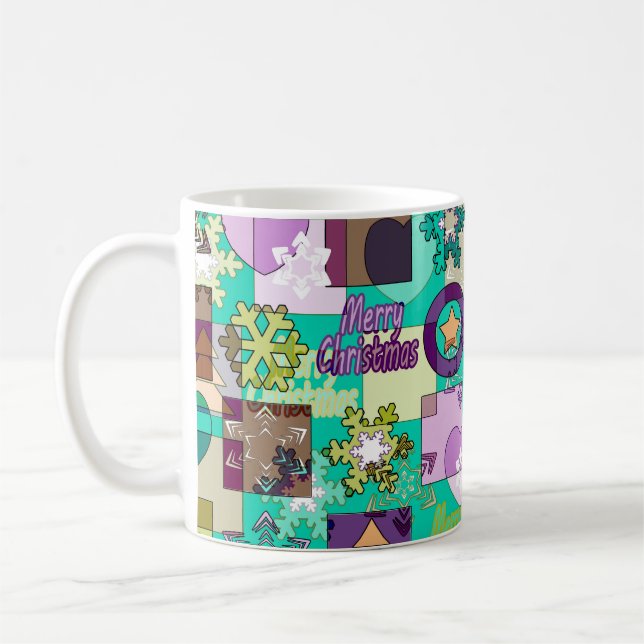 Sömlös God Jul Snöflinga mörkgrön färg Kaffemugg (Vänster)