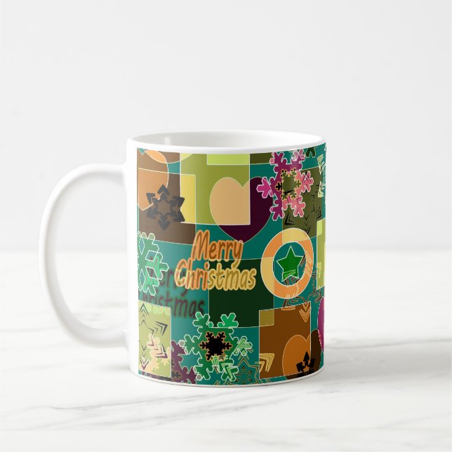 Sömlös God Jul Snöflinga mörkgrön färg Kaffemugg (Vänster)