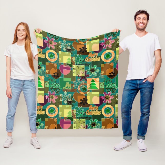 Sömlös God jul Snowflake mörk grönt colo Fleecefilt (På plats)