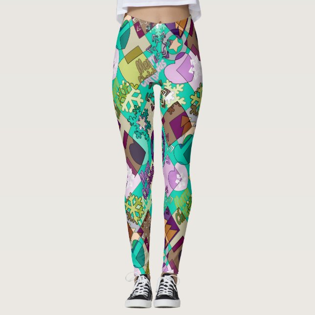 Sömlös God jul Snowflake mörk grönt colo Leggings (Framsida)