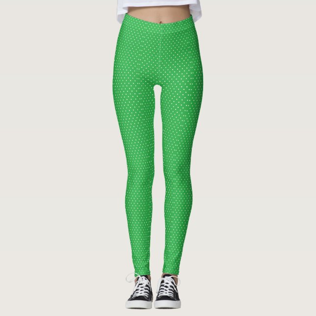 Sömlös grön bakgrundsprickig punktmönster leggings (Framsida)