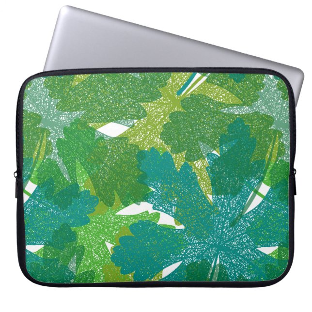 Sömlös grönt löv mönster laptop fodral (Framsidan)