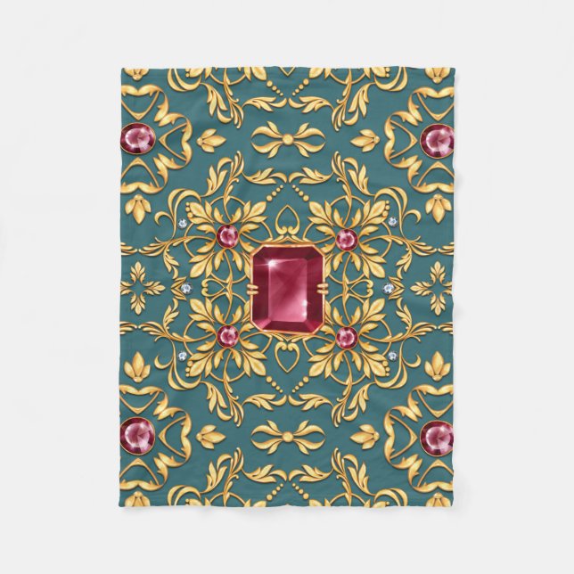 Sömlös guldgruva mönster med ruby fleecefilt (Framsidan)