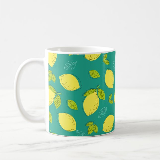Sömlös Hand plockade Lemon med Löv Mönster i B Kaffemugg (Vänster)