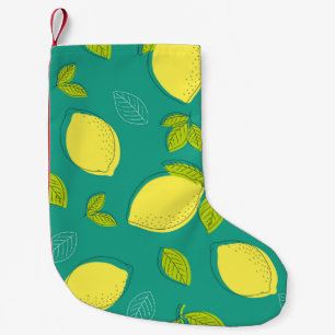 Sömlös Hand plockade Lemon med Löv Mönster i B Liten Julstrumpa
