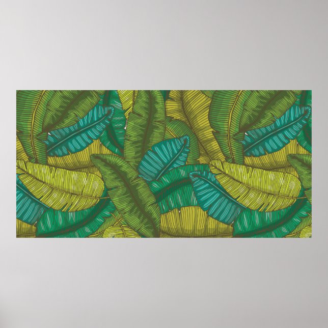 Sömlös hand plockade mönster med löv av bananer /  poster (Framsidan)