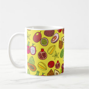 Sömlös hand plockade mönster med tropiska exoti kaffemugg