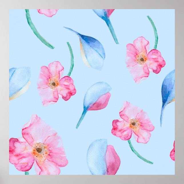 Sömlös hand plockade vattenfärg mönster med rosa p poster (Framsidan)