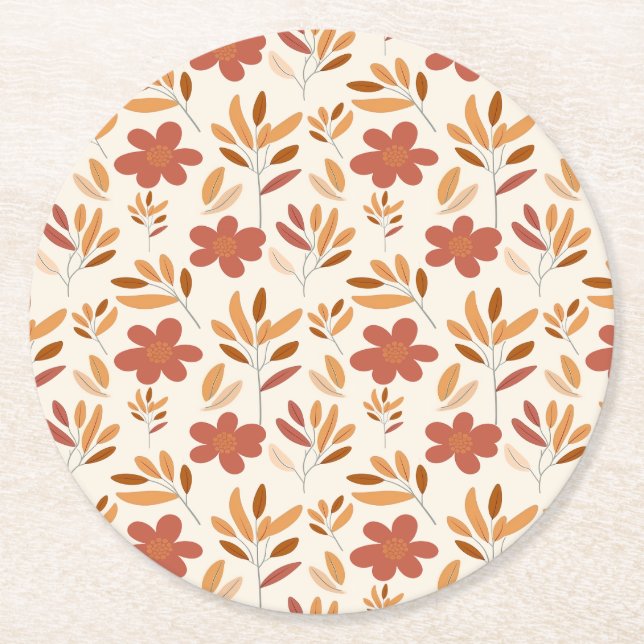 Sömlös höst, Blommönster Underlägg Papper Rund (Framsidan)