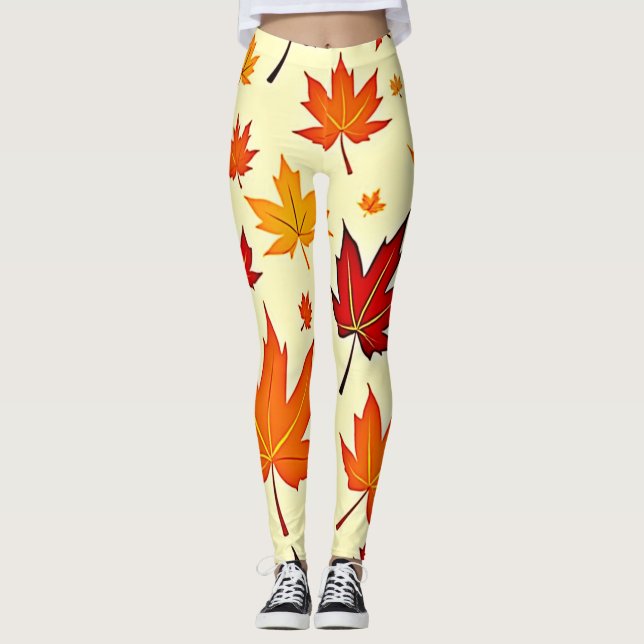Sömlös höstbladsdesign leggings (Framsida)