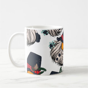 Sömlös illustration av en gnom med en begynnelse i kaffemugg