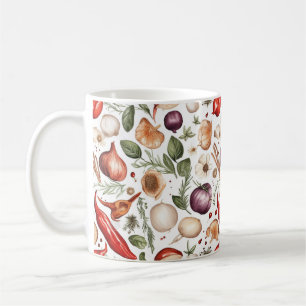 Sömlös illustration av en rad fruktkräftor kaffemugg