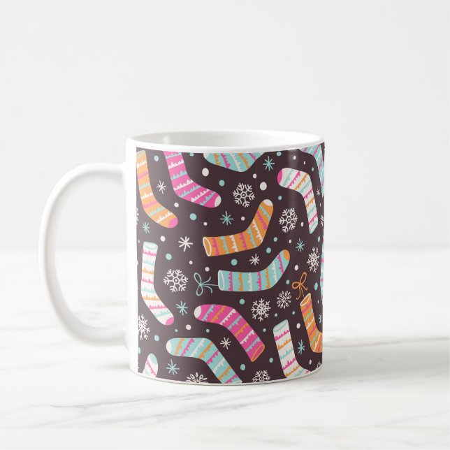 Sömlös illustration mönster med julsockor kaffemugg (Vänster)