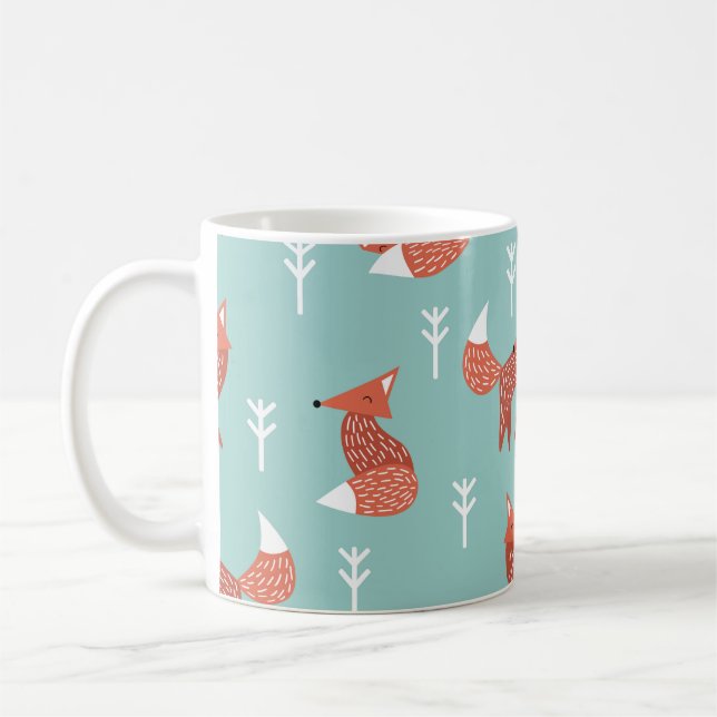 Sömlös illustration mönster med söt orange fox kaffemugg (Vänster)