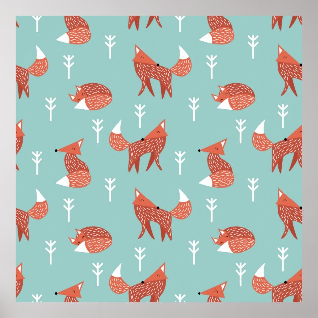 Sömlös illustration mönster med söt orange fox poster (Framsidan)