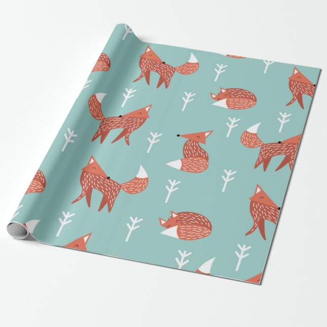 Sömlös illustration mönster med söt orange fox presentpapper (Utrullad)