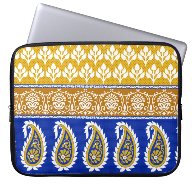 Sömlös indian paisley gräns laptop fodral (Framsidan)