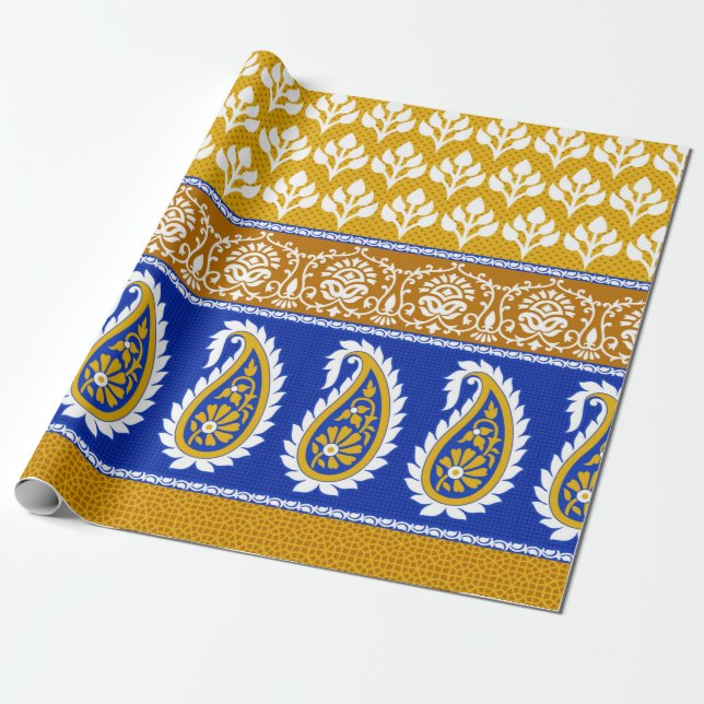 Sömlös indian paisley gräns presentpapper (Utrullad)