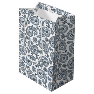 Sömlös indisk mörk blått paisley mönster på vitt