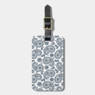 Sömlös indisk mörk blått paisley mönster på vitt bagagebricka