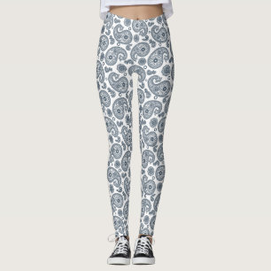 Sömlös indisk mörk blått paisley mönster på vitt leggings