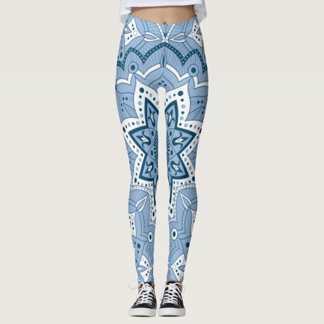 Sömlös islamisk färgstark blå leggings (Framsida)
