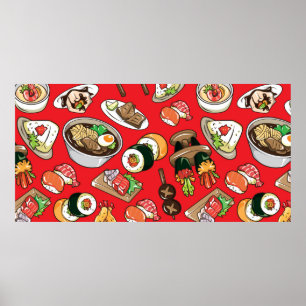 sömlös japansk mat mönster poster