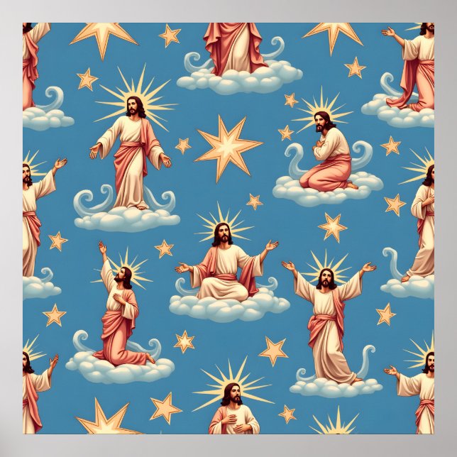 Sömlös Jesus Mönster Religion Gift Christianity Poster (Framsidan)