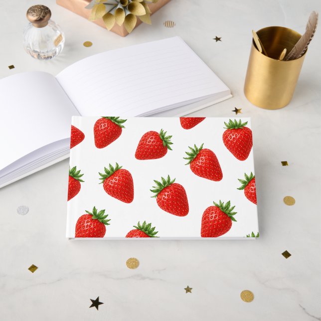 Sömlös jordgubbdesign Cute röda frukter  Gästböcker (Framsida öppen)