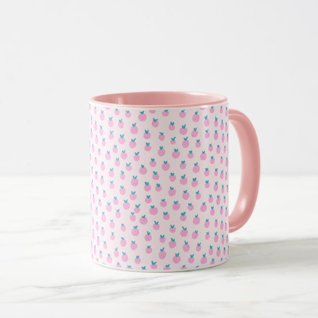 Sömlös jordgubbdesign – Pastell Rosa Söt  Mugg (Framsida höger)