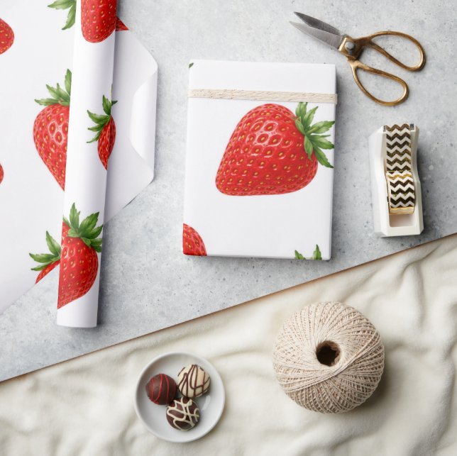 Sömlös jordgubbsmönster Söt röd frukt  Presentpapper (Hantverk)