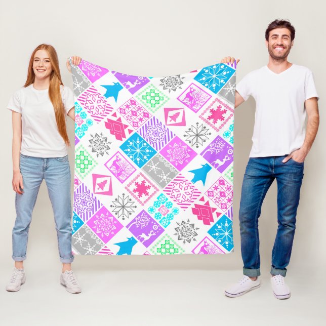 Sömlös jul-inslag-geometrisk snöflake fleecefilt (På plats)