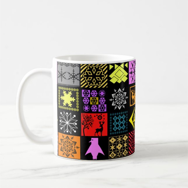 Sömlös jul-inslag-geometrisk snöflake kaffemugg (Vänster)