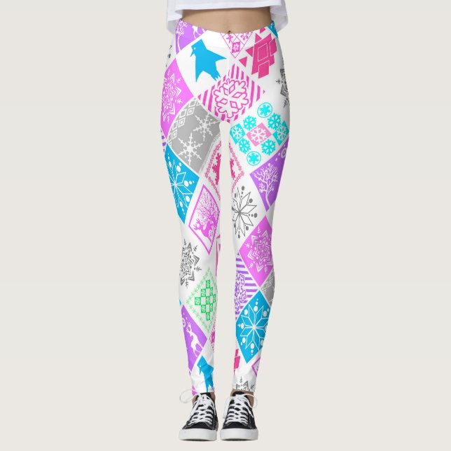 Sömlös jul-inslag-geometrisk snöflake leggings (Framsida)