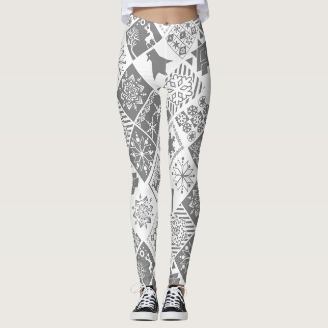 Sömlös jul-inslag-geometrisk snöflake leggings (Framsida)