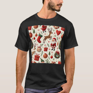 Sömlös jul Mönster med Tecknad Santa Rein T Shirt
